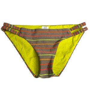 Isabella Rose Striped Bikini Bottoms M Neon Accents Split Straps Sample